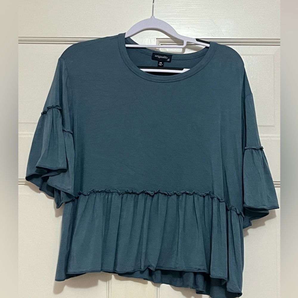 Blue/Green Ruffled Top - Picture 2 of 4